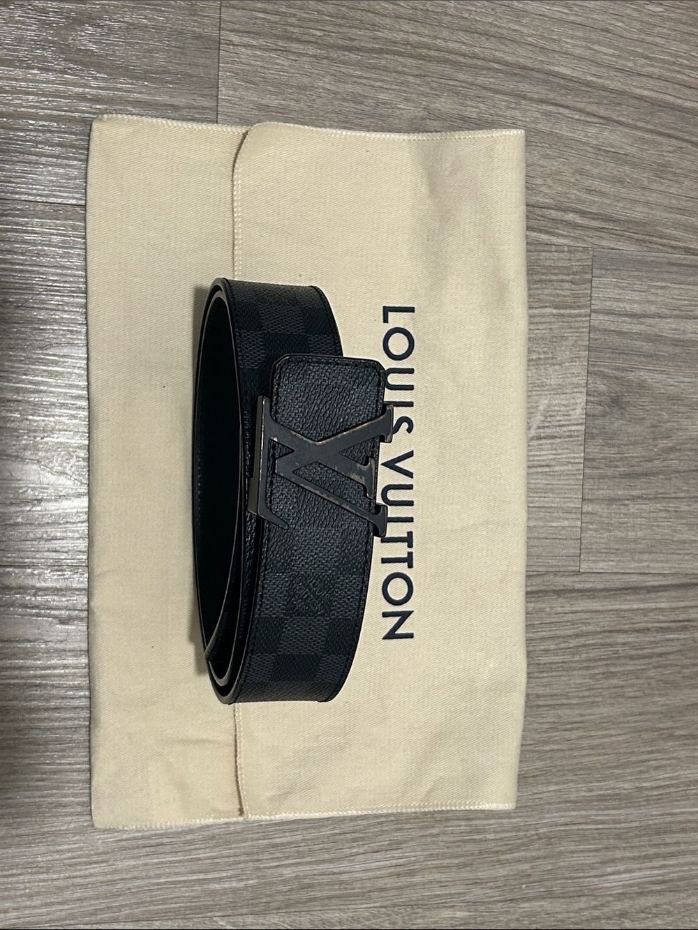Louis Vuitton Black Damier Graphite Leather Belt with LV Buckle